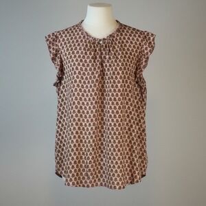 Loft Pink Floral Ruffle Sleeveless Blouse Top Plus XXL Women Block Print Keyhole